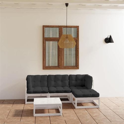 Non Communiqué Beige Salon De Jardin Modulable Vidaxl 5 Pieces 5 Personnes Gris 70.0 X 70 X 30 Cm Bois Massif