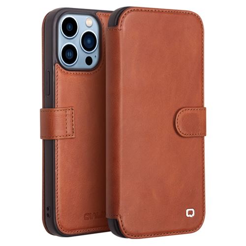 Etui en cuir véritable fermoir magnétique marron pour votre iPhone 13 Pro 6.1 pouces