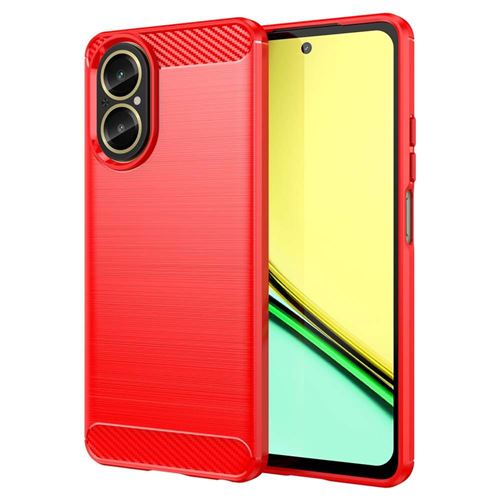 Coque pour Realme C67 4G - housse etui silicone gel carbone + verre trempe - ROUGE - htdmobiles