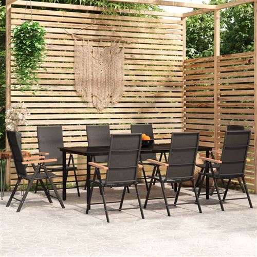 vidaXL - Ensemble à manger de jardin - 9 pièces - Noir - Image 2
