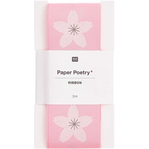 Ruban de taffetas rose - motif Sakura - Rico Design