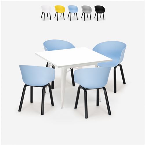 Ensemble 4 Chaises Polypropylène Métal Table Carrée 80x80cm Krust Light, Couleur: Turquoise