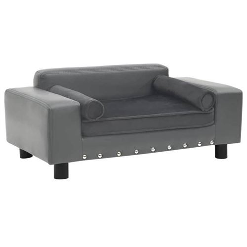 vidaXL Canapé pour Chien Gris 81x43x31 cm Peluche et Similicuir Sofa pour Chat 170953