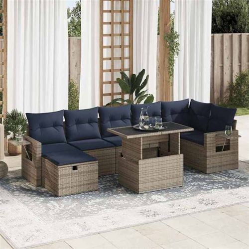 Vidaxl Gris Salon De Jardin 8Pcs Avec Coussins Résine Tressée - Image 2