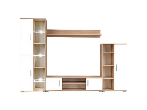Meuble télé buffet tv télévision design pratique mural avec lumière led chêne sonoma et blanc