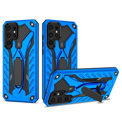Coque pour Samsung Galaxy S22 Ultra avec Support Pliable Etui Frusde Anti-poussière Anti-chute - Bleu
