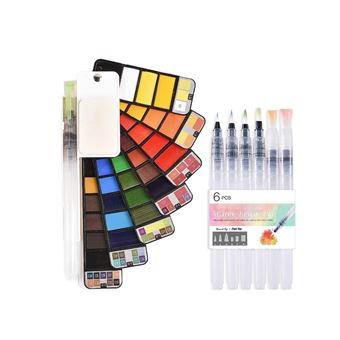 1PCS Set de Peinture Aquarelle, Voyage Solide Aquarelle Peinture Pliable 42 couleurs avec 7 pièces brosses,kit de dessin sur le terrain,Palette Aquarelle portable pour enfants, adultes et débutants - 1