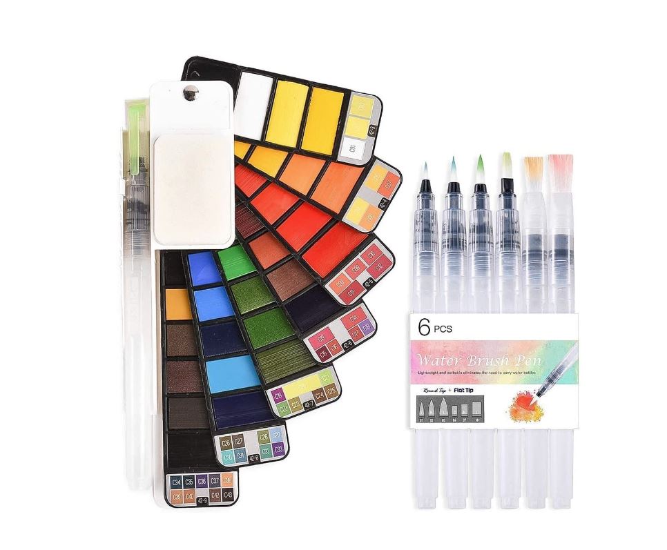 Set De Peinture Aquarelle Débutant 48 Couleurs - Palette Aquarelle De Voyage Avec Pinceaux Et Papier
