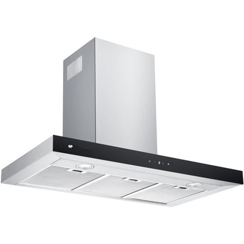 CONTINENTAL EDISON - CEH90ST - Hotte décorative - 642 m3/hr - A++ - 4 vitesses - L90cm - Inox + Noir