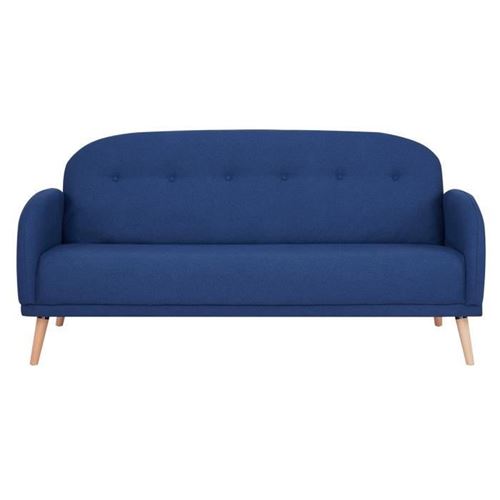 Canape fixe 3 places - Tissu bleu avec pietement en bois - L 186 x P 80 x 89 cm - ORCA