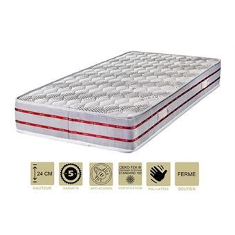 Matelas tissu bambou naturel + protège matelas 160x200 x 24 cm confort ferme - ame poli lattex haute densité - hypoallergénique - 1
