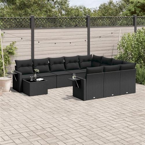 VIDAXL  Salon De Jardin 11 Pcs Avec Coussins Noir R&eacute;sine Tress&eacute;e