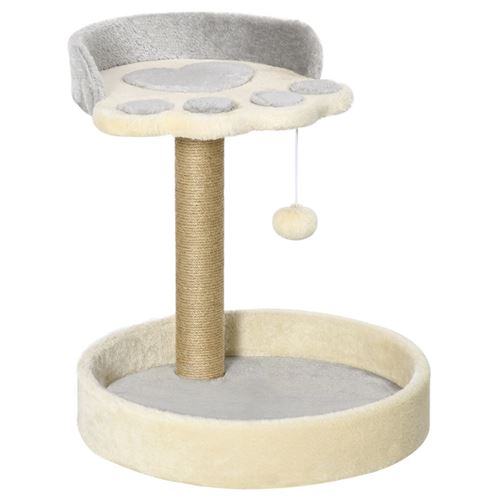 Arbre &agrave; chat griffoir design patte de chat beige gris