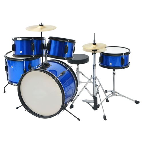 vidaXL Kit de batterie complet Acier enduit de poudre Bleu Junior