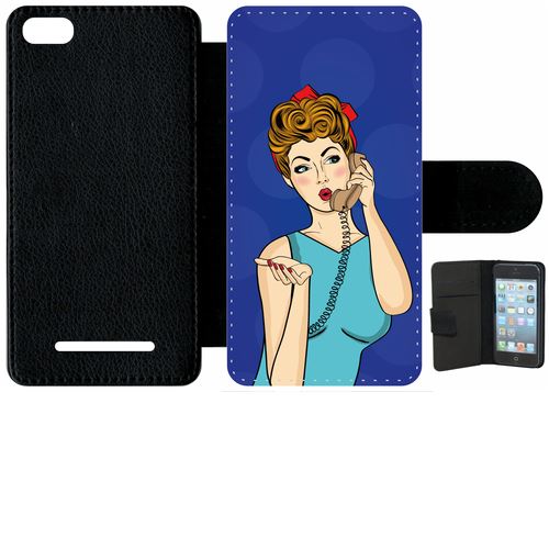 Étui Porte Feuille Xiaomi Mi 4c Pin Up Fond Bleu Electrique