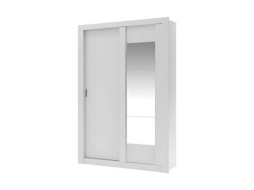 Armoire PETTERI - 2 portes coulissantes - Avec miroir - L.152 cm - Blanc