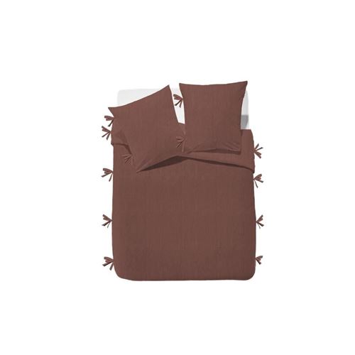 FINLANDEK Parure de couette Rachelle - 100% coton lavé - 240 x 260 cm - Marron terracotta