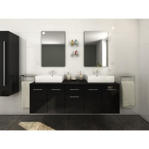 OLGA Ensemble salle de bain double vasque L 150 cm - Noir laque brillant