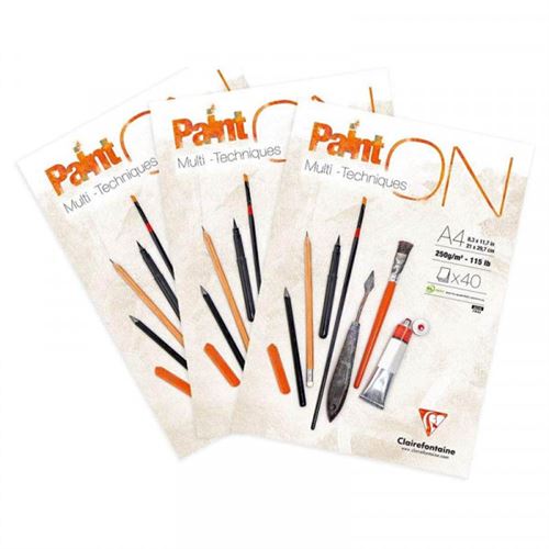 Lot de 3 Bloc Paint On A4 40 Feuilles x 3 - 250G - 21 X 29,7 Cm - Clairefontaine