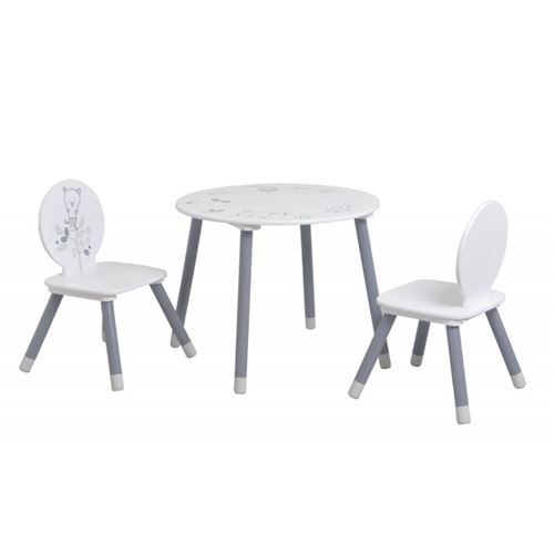 Table + 2 Chaises Blanc / Gris Nounours