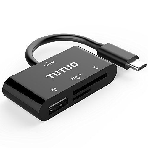 TUTUO Adaptateur USB Type C Hub avec Lecteur de Carte TF/SD et Port USB-A, Connecteur OTG pour SD/SDHC / SDXC/Micro SD/Micro SDXC et
