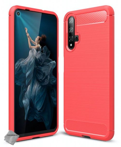Housse etui coque silicone gel carbone pour Huawei Nova 5T avec verre trempe - ROUGE