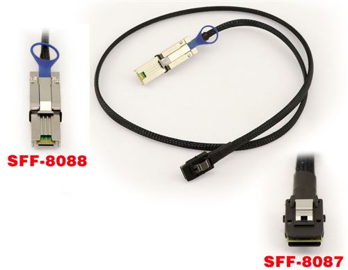 Cordon SAS MiniSAS SFF-8088 vers SFF-8087 Longueur 100cm Longueur 100cm