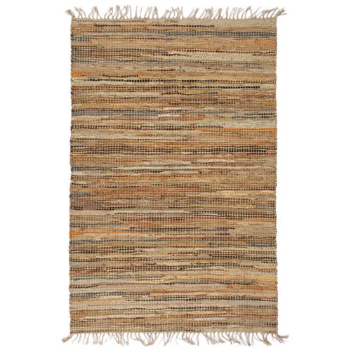 vidaXL Tapis Chindi tissé à la main Cuir Jute 80 x 160 cm Brun roux