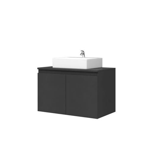 Meuble Vasque de Salle de bain 2 portes - Gris Mat Laque - L 80 x P 46 x H 50 cm - CINA