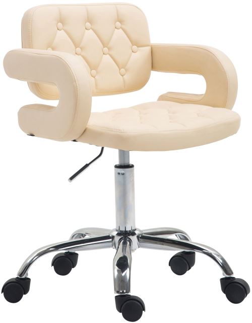Tabouret de travail Dublin en Similicuir - Chaise de bureau réglable en hauteur Pivotante Roulettes - Couleur Crème