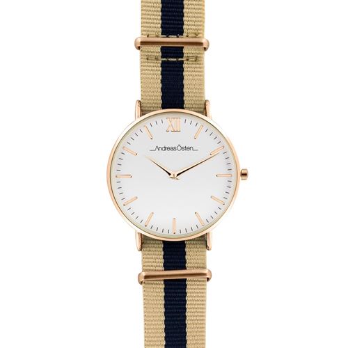 Montre Femme Andreas Osten Cadran 36mm En Acier Blanc Et Bracelet Bleu et Rose En Nylon AO-140
