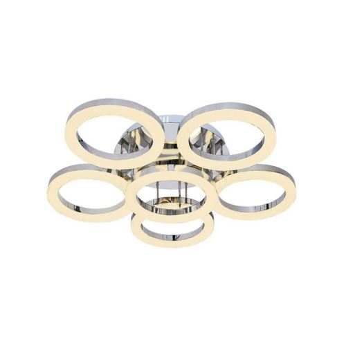 HOMEMANIA Lampe de Plafond Galya Plafonnier - Ronde - Murale - Chrome en Métal, 68 x 68 x 17 cm, 6 x LED, 12W, 7560LM, 4200K Lumière Blanc Naturel