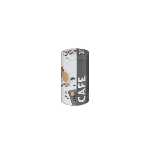 Boite ronde à café en relief - 19 x 11 cm - Métal - Gris