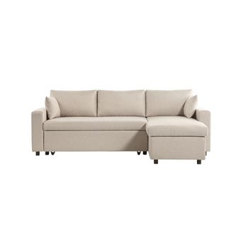 Canapé Dangle Maria Réversible Et Convertible Avec Coffre En Tissu Beige