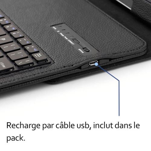 Étui avec clavier intégré pour tablettes 9 à 11 pouces micro-USB (Samsung  Galaxy Tab, Huawei MediaPad, Sony Xperia) - Noir