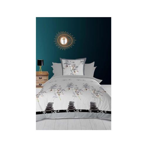 Parure housse de couette en coton 140x200 cm ORCHIDEE GRIS