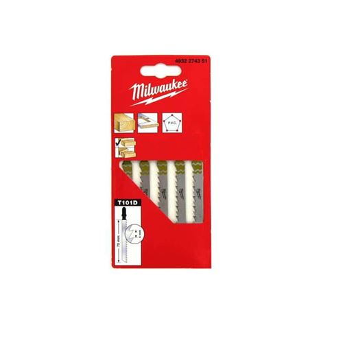 Pack de 5 lames scie sauteuse MILWAUKEE bois/PVC 75 mm denture de 4 mm 4932274351