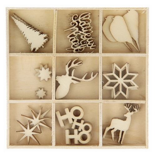 Coffret de 27 mini décorations en bois de Noël - Artemio