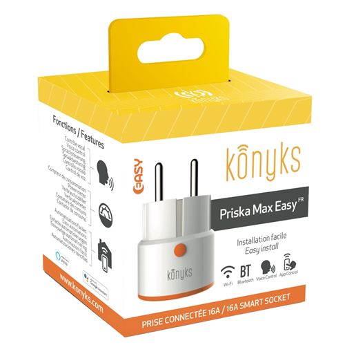 Prise connectée WiFi+BT Konyks Priska Max Easy FR, 16A avec compteur compatible Alexa et Google Home