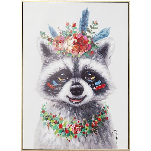 Tableau Touched raton-laveur fleurs 52x72cm Kare Design