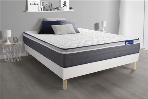 Non Communiqué Blanc Ensemble Matelas Actimemo Plus 200X200 Mémoire De Forme Maxi Épaisseur 7Zones De Confort + Sommier Kit - Image 1