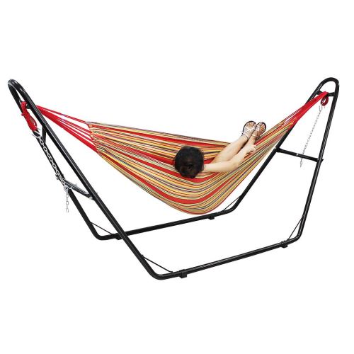 Lit Suspendu, Hamac, Rouge, Avec support type-H, Coton, Brésilien, Capacité: Pour 2 personnes