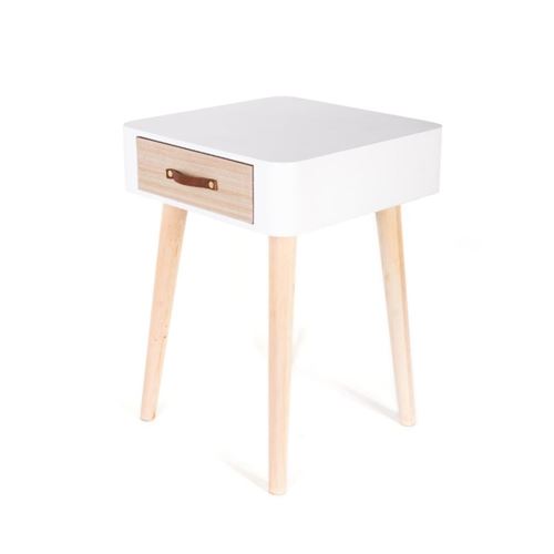 Table de Chevet The Home Deco Factory - Chevet scandinave avec tiroir et poigne en cuir Blanc