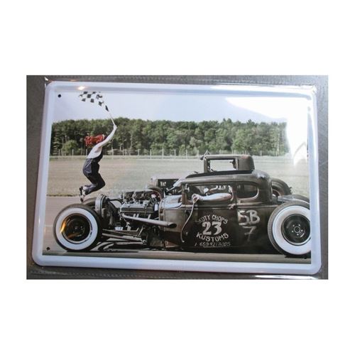 plaque hot rod course de drag pin up drapeau damier tole pub