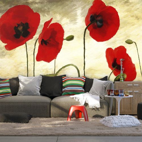 Papier peint - Coquelicots peints à l'acrylique - Décoration,