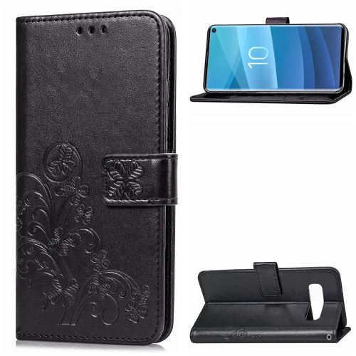 Etui en PU peuplement de trèfles noir pour votre Samsung Galaxy S10