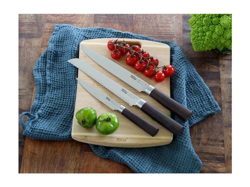 750 G Lot De 3 Couteaux Wood - 13 / 20 Cm - Pleine Soie - Lames Allemandes