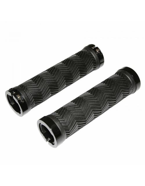 Poignee city-vtt newton chevrons noir avec double collier noir l130mm (paire)