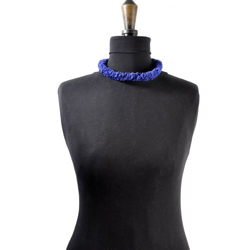 Collier ethnique petit modèle tissu bleu marine - siyalu