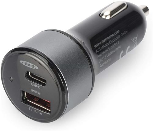 Ednet 84104 USB de Type C Dual Chargeur Allume-Cigare